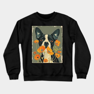 Boston Terrier Flowers Photo Art Design For Dog Onwer Crewneck Sweatshirt